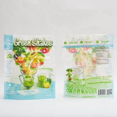 บรรจุภัณฑ์ผักและผลไม้ 15 ออนซ์ไมครอน 80 มม. Zip Lock Standing Pouch