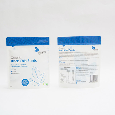 500g Matte PET Stand Up ถุงพลาสติก 123um Black Chia Seeds Packaging