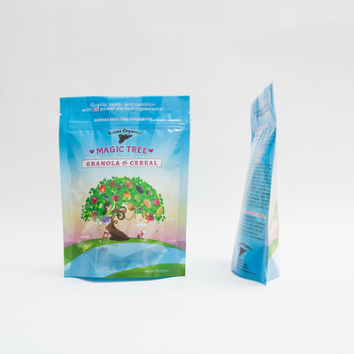 บรรจุภัณฑ์ Ziplock Ziplock พลาสติกพิมพ์แบบกำหนดเองขนาด 12OZ 100 มม. สำหรับ Granola Cereal