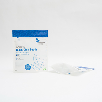 500g Matte PET Stand Up ถุงพลาสติก 123um Black Chia Seeds Packaging