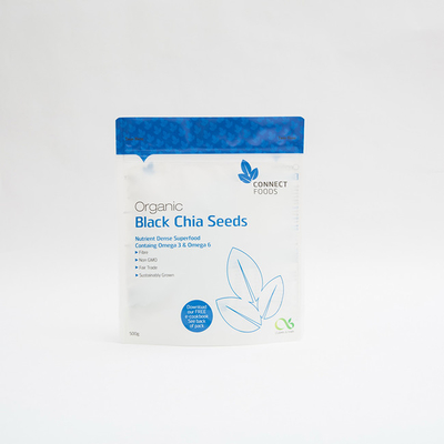 500g Matte PET Stand Up ถุงพลาสติก 123um Black Chia Seeds Packaging