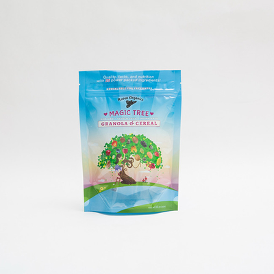 บรรจุภัณฑ์ Ziplock Ziplock พลาสติกพิมพ์แบบกำหนดเองขนาด 12OZ 100 มม. สำหรับ Granola Cereal