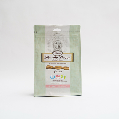 17.77OZ 75mm ถุงบรรจุอาหารสัตว์เลี้ยง Doggy Dental Chews กระเป๋าด้านล่างแบบแบนพร้อมซิป
